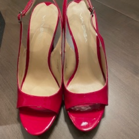 Via Spiga - Red Patent Slingback Peep-toe Heels - Size 8 - Picture 5 of 10